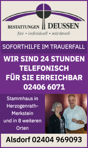 Banner der Geschw. Deussen Bestattungen mit Kontaktdaten, Leistungen und Serviceinformationen für Herzogenrath und Aachen Überblick Leistungsangebot
